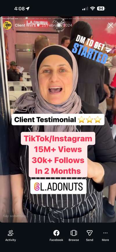 LA Donuts, 15M+ views in 2 months. Plus 30,000 new follows. Filmed on camera by the owner herself as a testimonial.